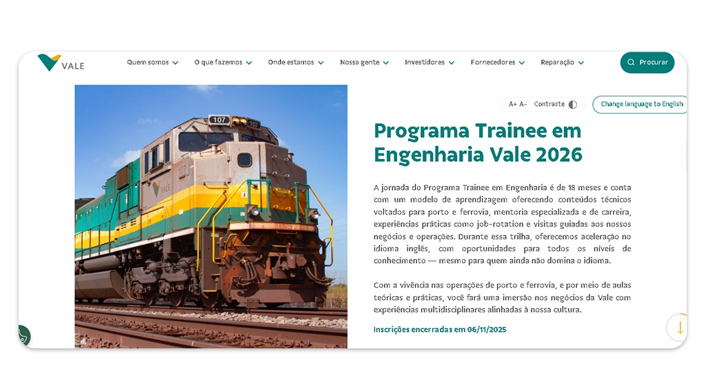 Trainee em engenharia da Vale