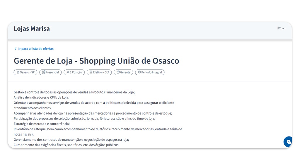 Vagas de trabalho nas lojas Marisa