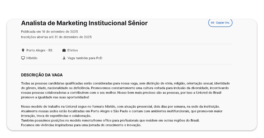 Vagas no banco Unicred