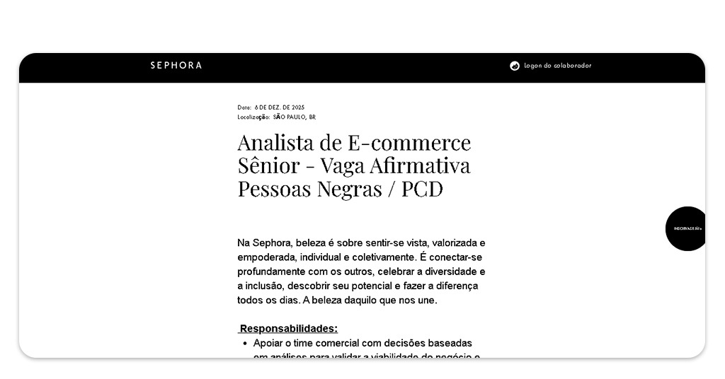 Vagas disponíveis na Sephora