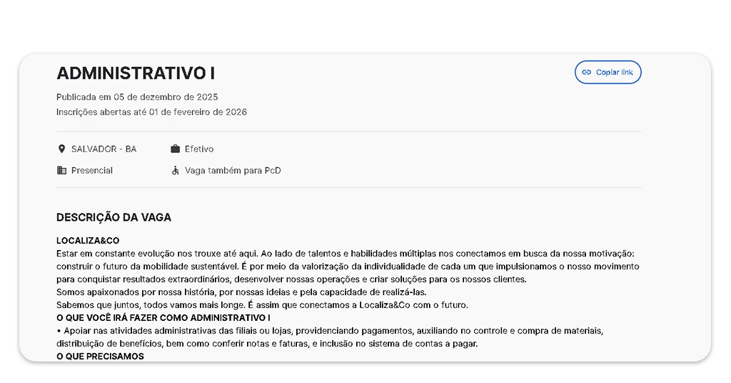 Vagas abertas na Localiza&Co
