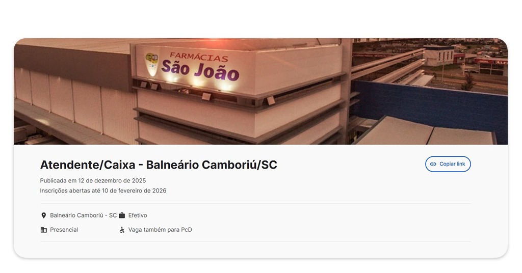 Vagas nas farmácias São João