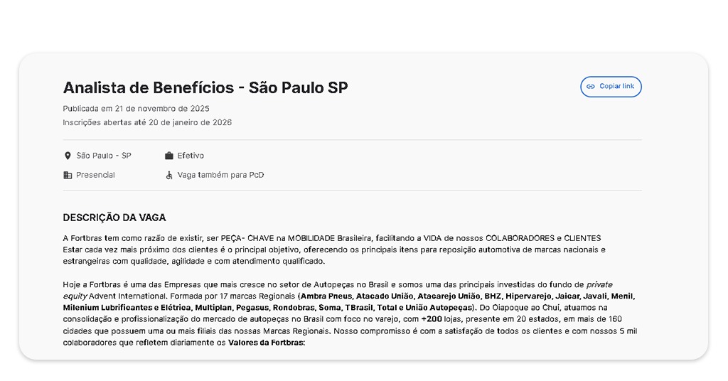 Vagas para trabalhar na Fortbras