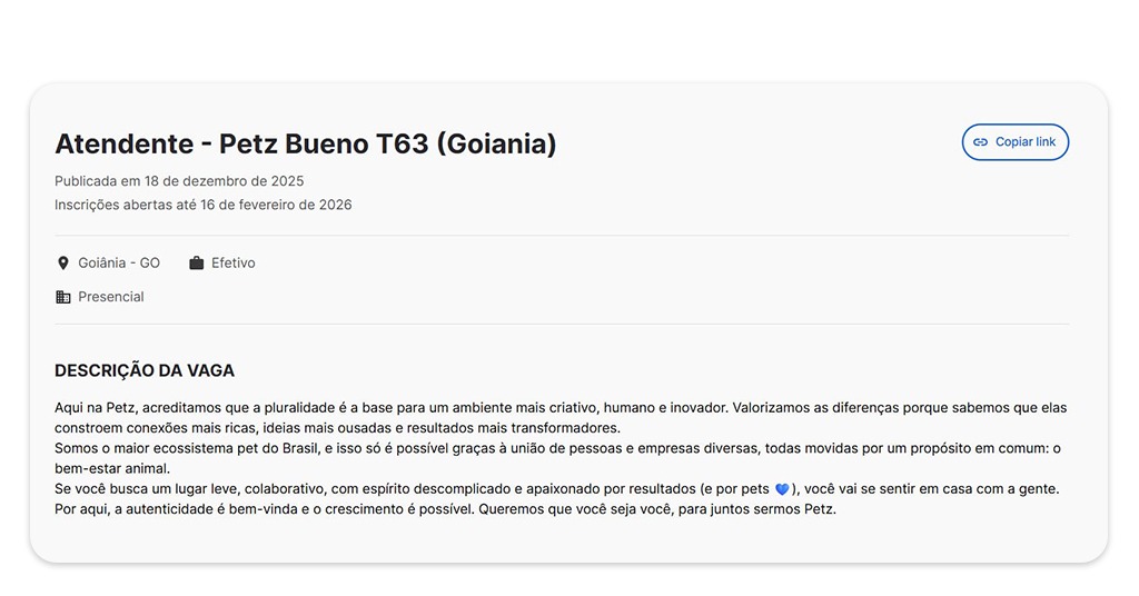 Vagas de trabalho na Petz