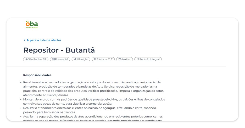 Vagas de emprego Oba Hortifruti