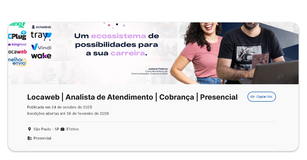 Vagas de trabalho na Locaweb