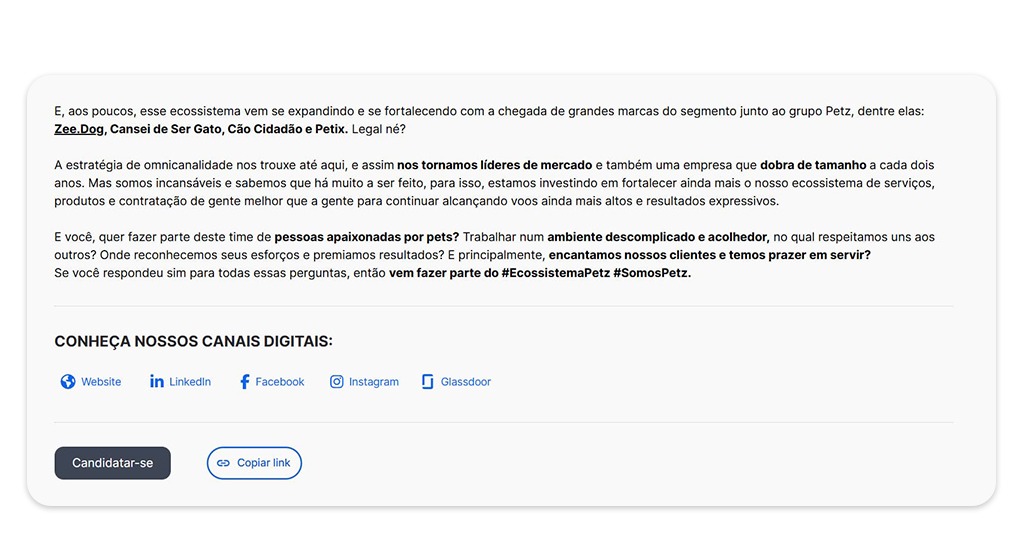 Vagas de trabalho na Petz