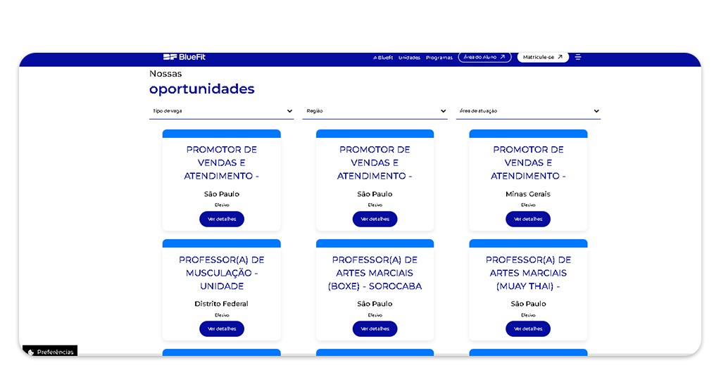 Vagas na Bluefit Academia