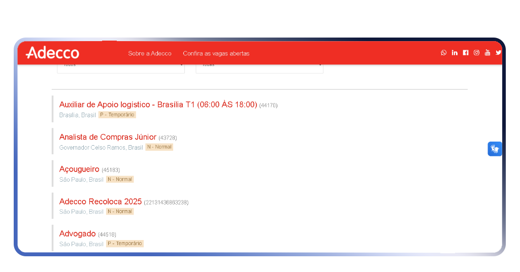Vagas abertas na Adecco