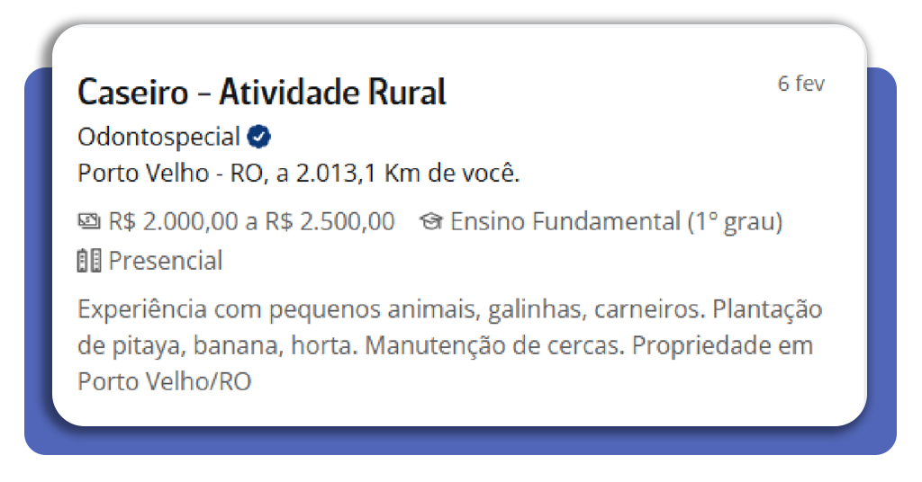 Vaga para trabalhador rural