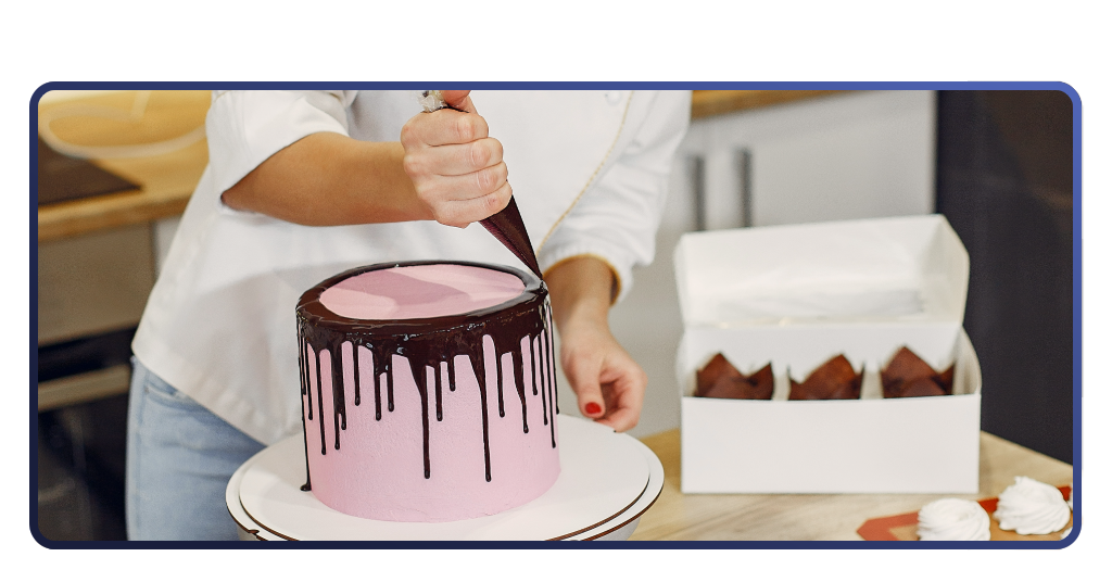 Os cursos abrangem bolos, tortas, doces de festa e chocolateria, com receitas passo a passo e orientações de precificação para quem quer lucrar na confeitaria.