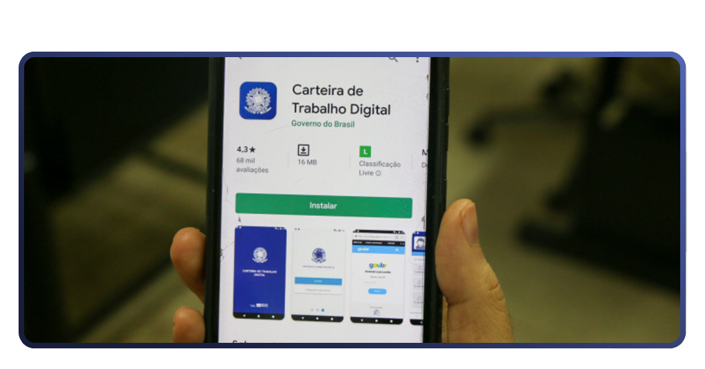 O cadastro no Sine para vagas home office é feito pelo app Carteira de Trabalho Digital, disponível gratuitamente para Android e iOS, com conta no Gov.br.