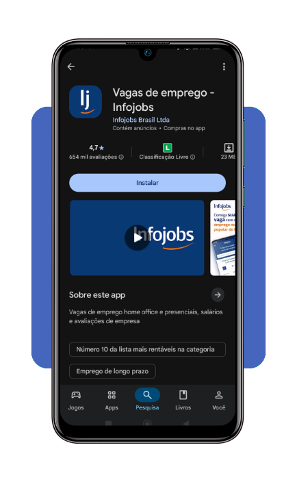 Tela de download do aplicativo InfoJobs na loja de apps