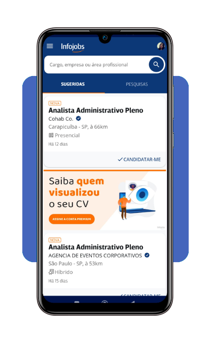 Tela de busca por vagas no aplicativo InfoJobs