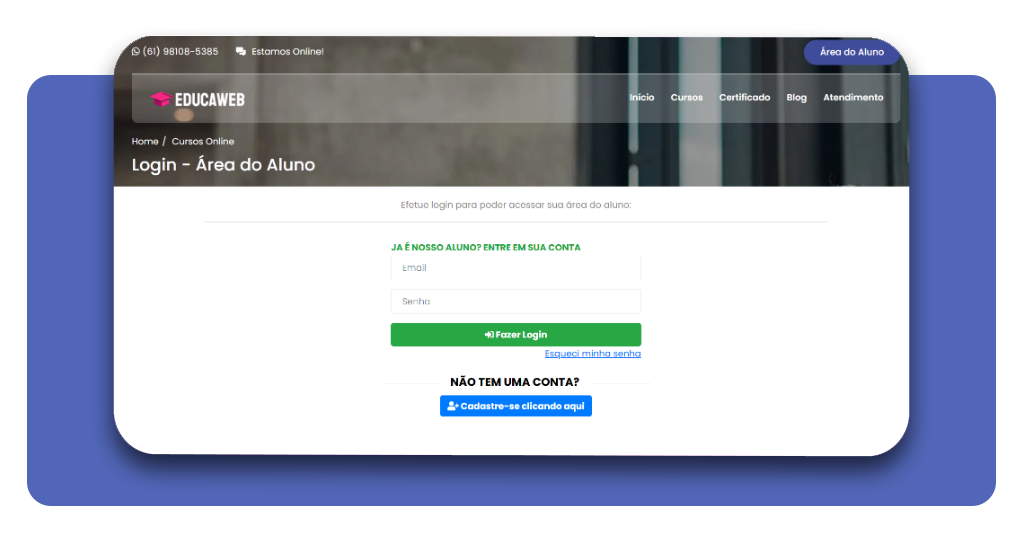 Tela de login e cadastro na plataforma EducaWeb