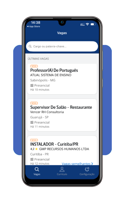 Tela inicial do app InfoJobs mostrando campo de busca por cargo