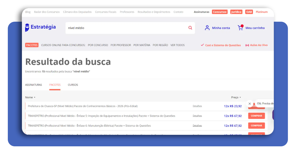 Filtro de escolaridade selecionando nível médio no aplicativo