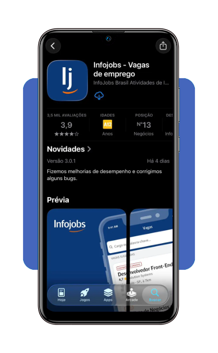 Tela inicial do app InfoJobs mostrando opções de cadastro
