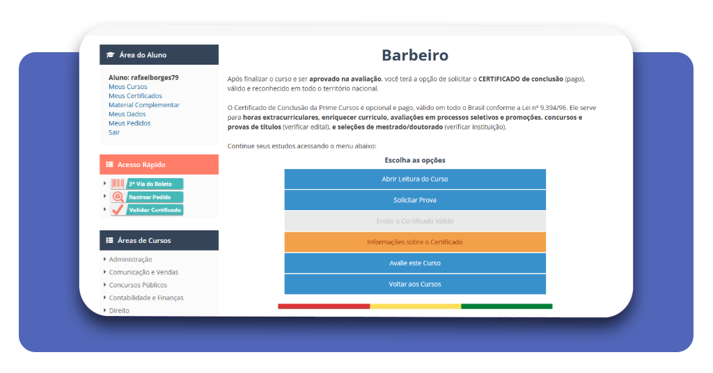 Confirmação de matrícula no curso gratuito