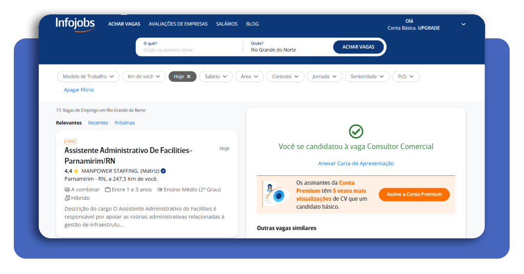 Tela de candidatura a vaga no InfoJobs com botão Candidatar-me