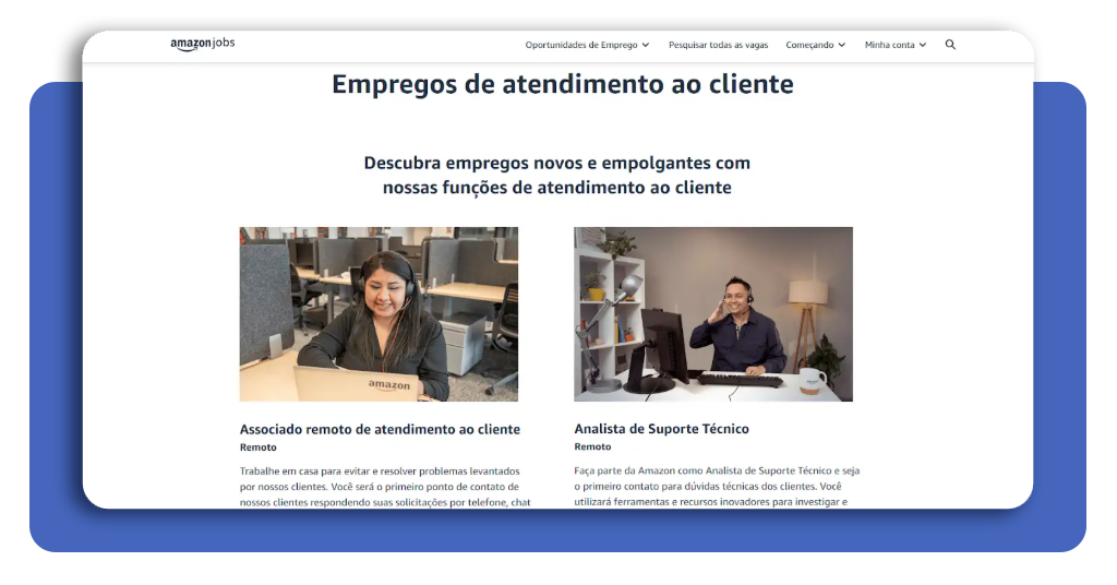 Tela de seleção de vagas por localização no Amazon Jobs