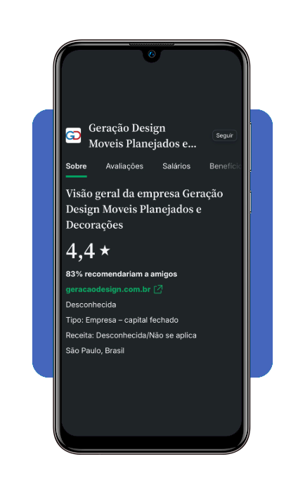 Tela de avaliações de empresa no app Glassdoor