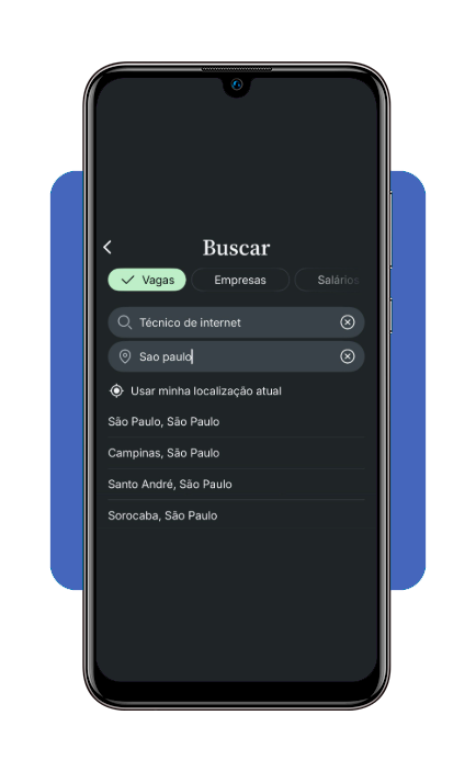 Interface de busca por vagas de técnico de internet no Glassdoor