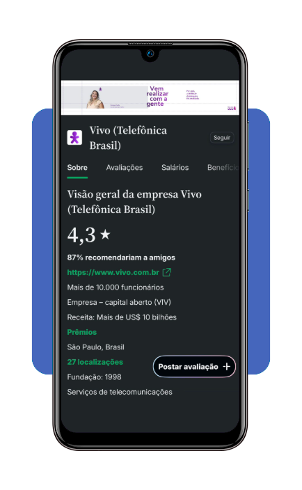 Tela de avaliações de empresas no Glassdoor