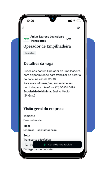 Tela de candidatura a uma vaga no aplicativo Glassdoor