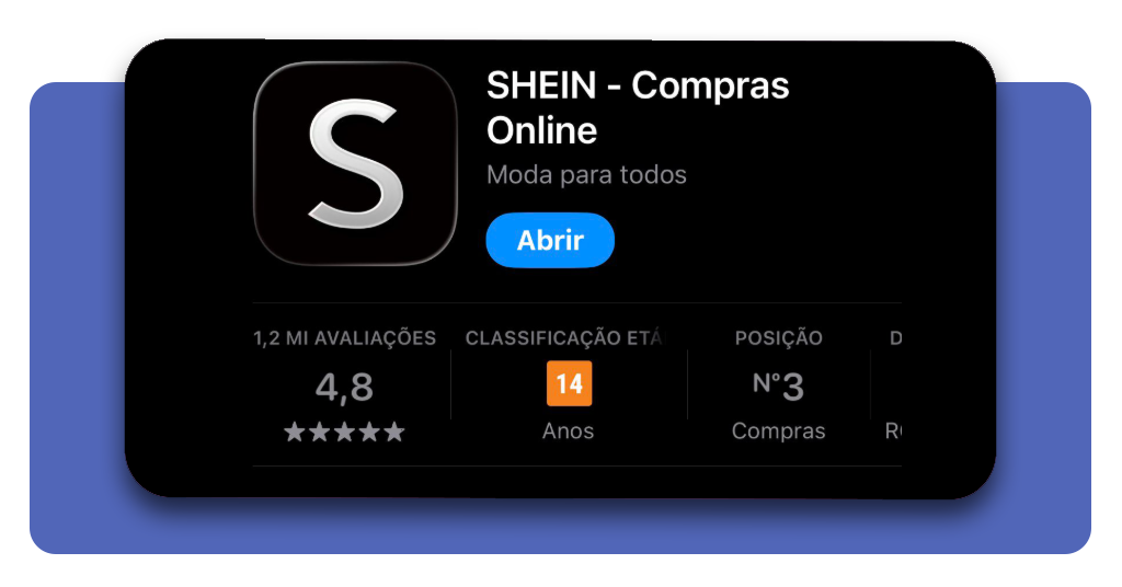 Tela inicial do app SHEIN mostrando o processo de download e instalação