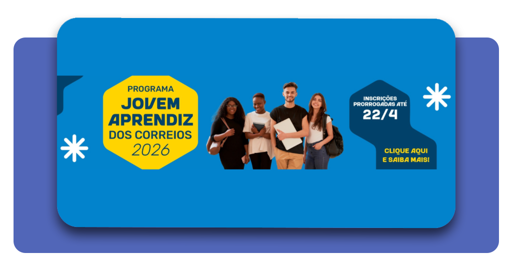 Banner do programa Jovem Aprendiz dos Correios com botão de inscrição