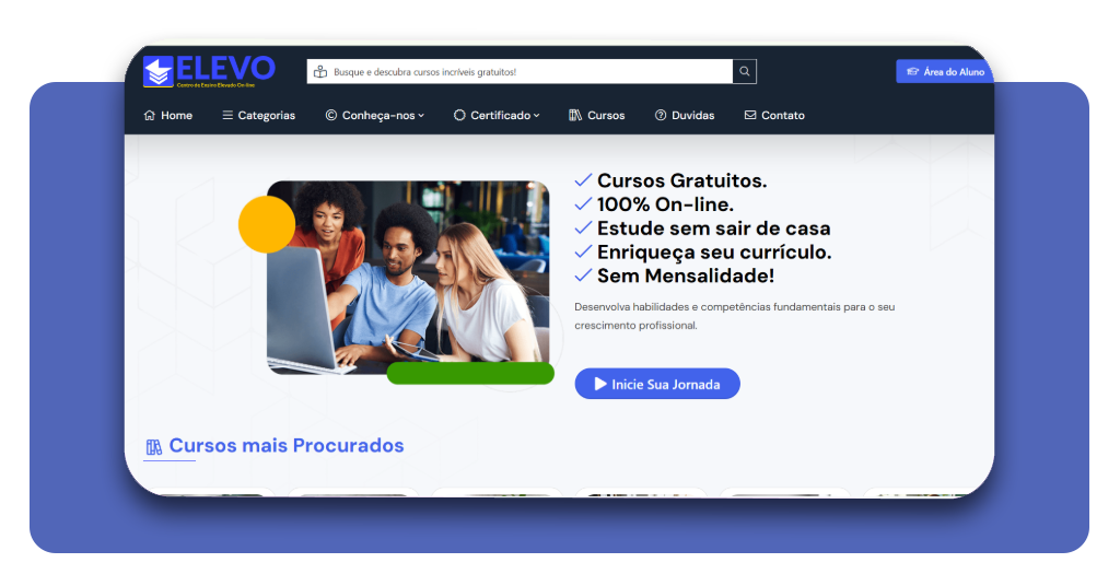 Tela inicial do portal Elevo Cursos para acesso ao curso de vigilante