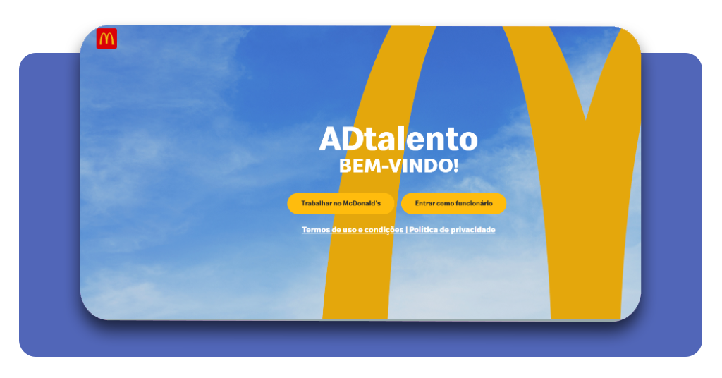 Tela de acesso às vagas no site do McDonald's