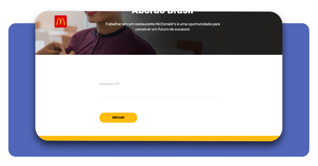 Formulário de cadastro com CPF no portal do McDonald's