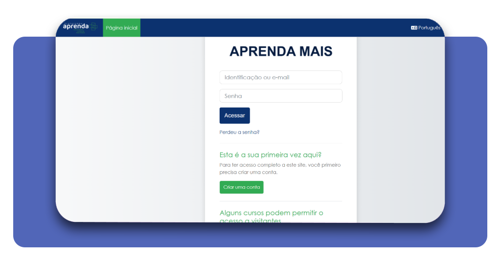 Formulário de criação de conta na plataforma Aprenda Mais MEC