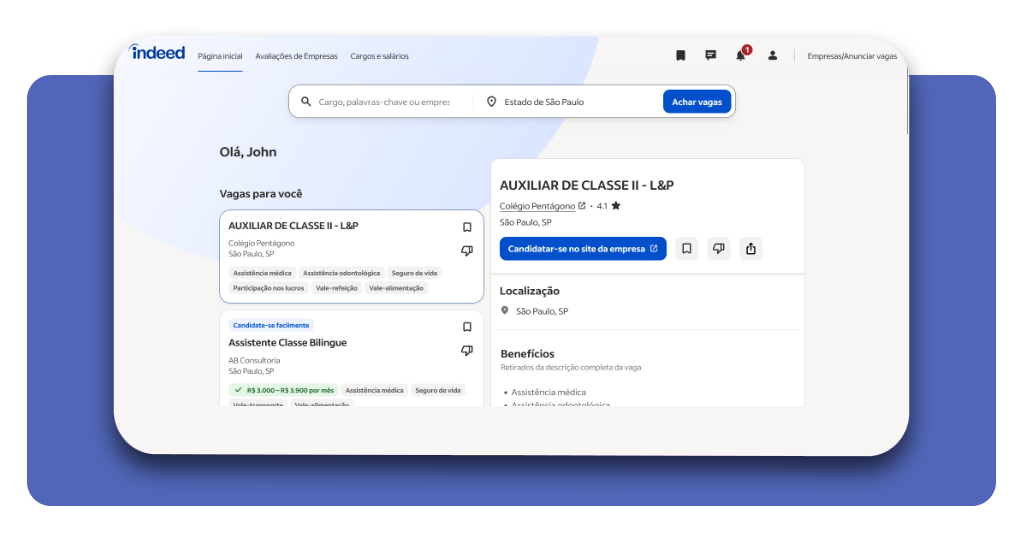 Plataforma de empregos Indeed Brasil