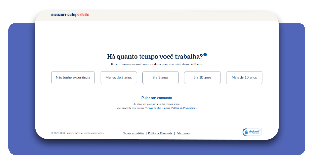 Questionário do Meu Currículo Perfeito para encontrar o modelo ideal de currículo