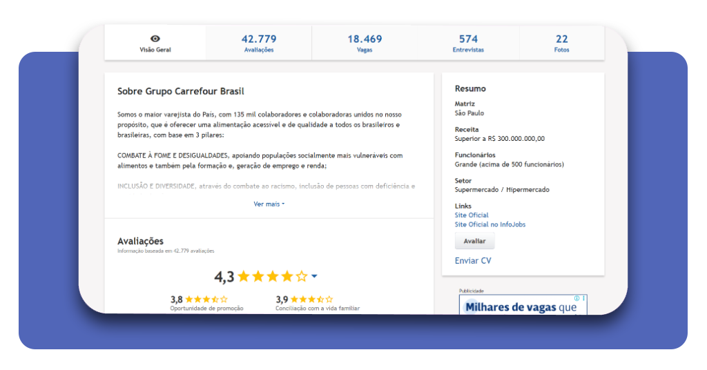 Opção de enviar currículo no portal de vagas do Carrefour