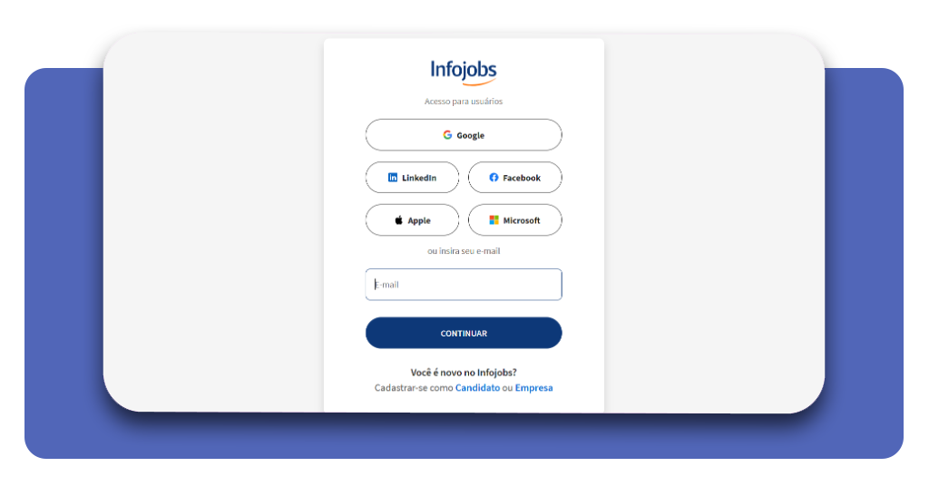 Tela de login e cadastro no InfoJobs para candidatura no Carrefour