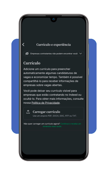 Tela de upload de currículo no Glassdoor