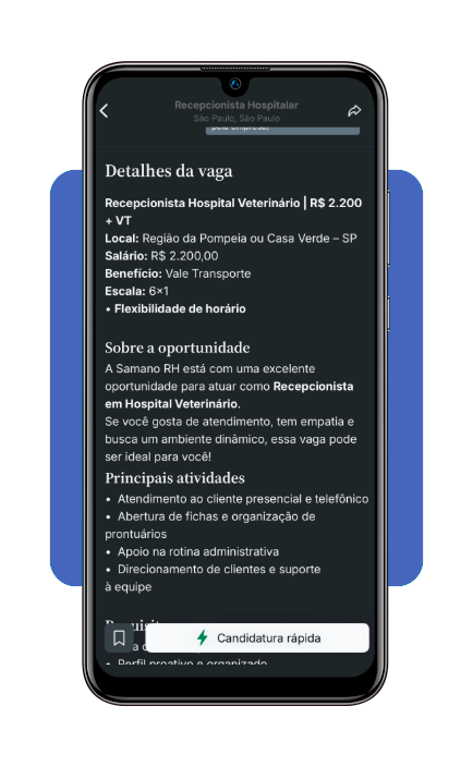 Tela de candidatura rápida no Glassdoor