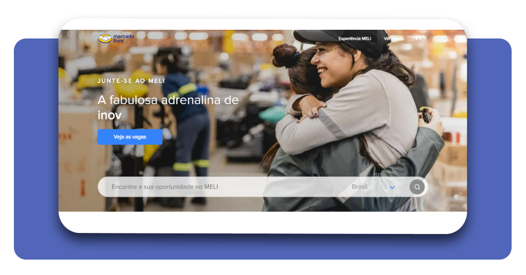 Tela do portal de vagas de emprego no Mercado Livre