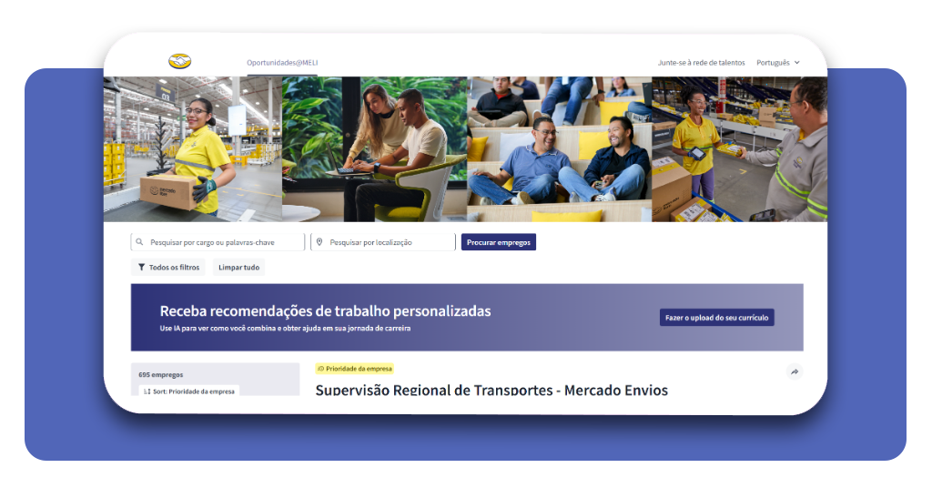 Página inicial do portal de carreiras do Mercado Livre