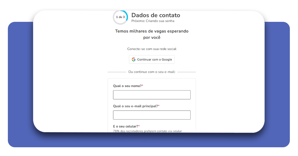 Formulário de criação de conta na Catho