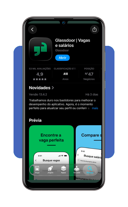 Tela de download do app Glassdoor na loja de aplicativos