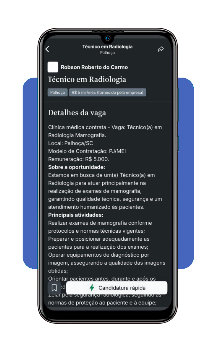 Tela de detalhes e requisitos de vaga no app Glassdoor