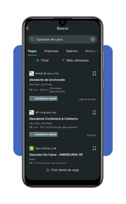 Tela de pesquisa de vagas no Glassdoor com filtro por cidade