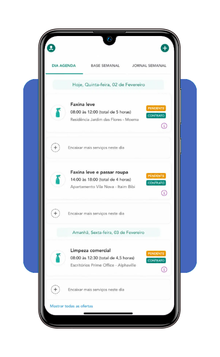Passo 6 cadastro Parafuzo: montar agenda de faxinas no aplicativo