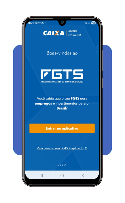 Tela de login do aplicativo FGTS no celular