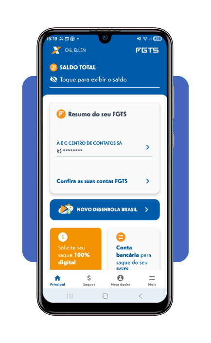 Tela de consulta de saldo do aplicativo FGTS